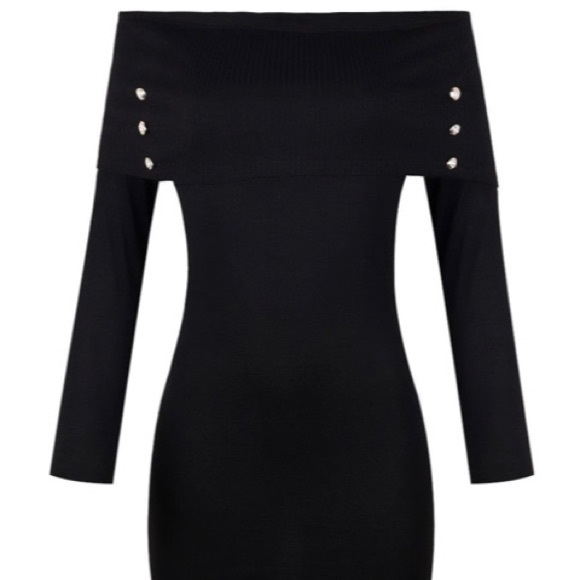 Off The Shoulder Button Bodycon Dress - Picture 4 of 9